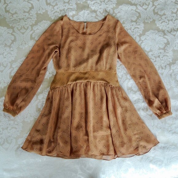 Free People Light Brown Dot Print Mini Dress XS *Runs L* - Picture 1 of 8